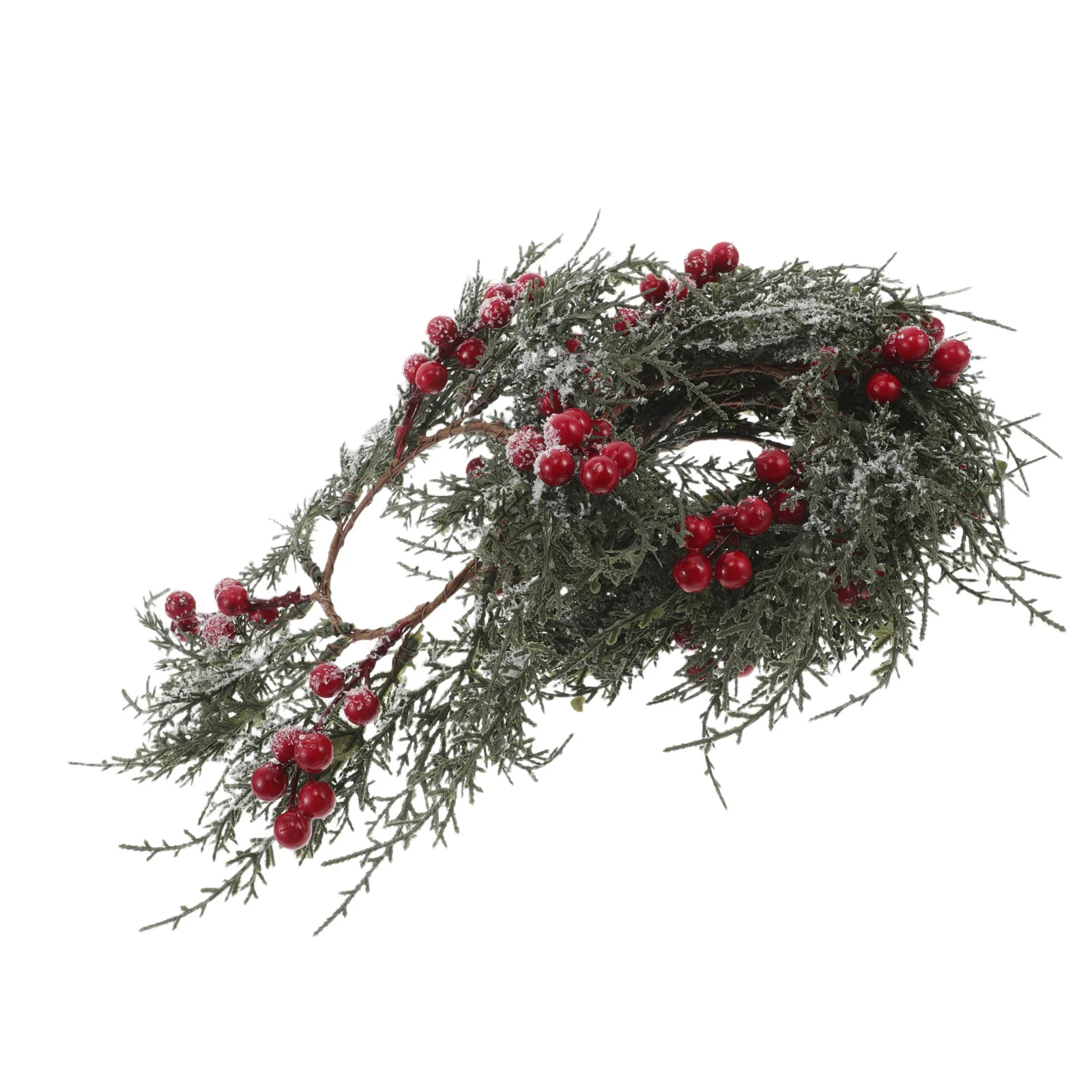 

4Pcs Christmas Wreath Rings Frosted Pine Red Berries Holiday Table Centerpiece Decor Rings Wreaths Christmas