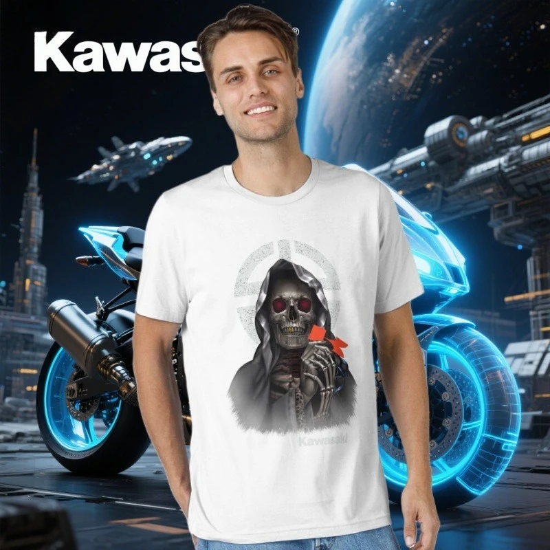 

Новая футболка Kawasaki в стиле хэви-метал, велосипедная футболка с короткими рукавами, летний свободный повседневный модный пуловер, футболка с круглым вырезом унисекс