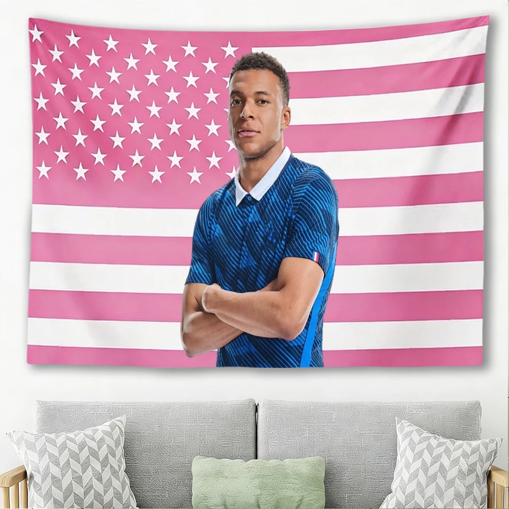 Mbappe Pink American Flag Tapestry Football Star Portrait Wall Hanging Fan Room Decor Gift