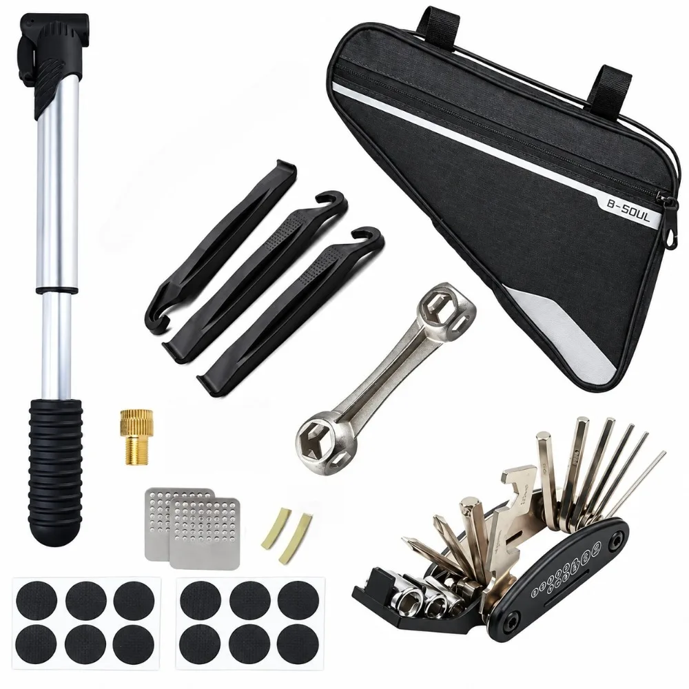 A Set Bicycle Tire Repair Tool Set Multi-function Combination Repair Mini Air Cylinder Rubber-free Tire Patch Tire Prying Rod