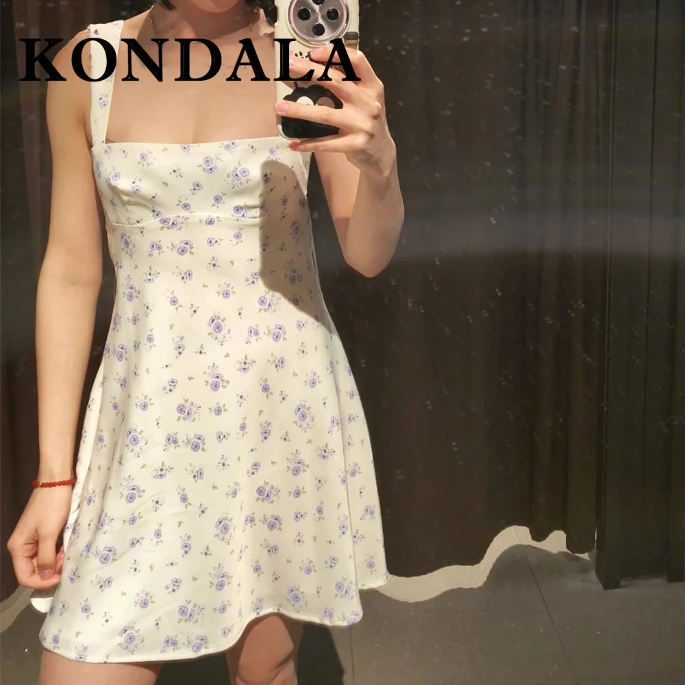 KONDALA Chic Floral Mini Y2k Woman Dresses Sexy Backless Fashion 2025 Party A-Line Dress 2025 Summer Lace-up Birthday Vestidos