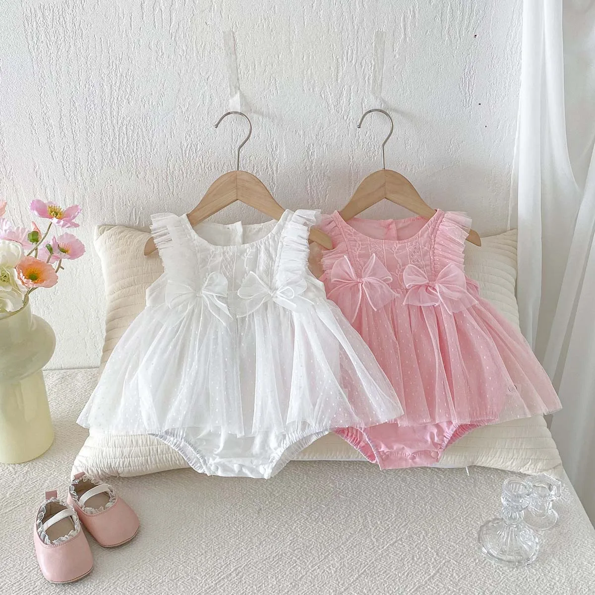 2026 Summer New Product: Female Baby Sleeveless Bow Bag, Butt Ha Clothes Romper Skirt Newborn Sweet Mesh Princess Skirt