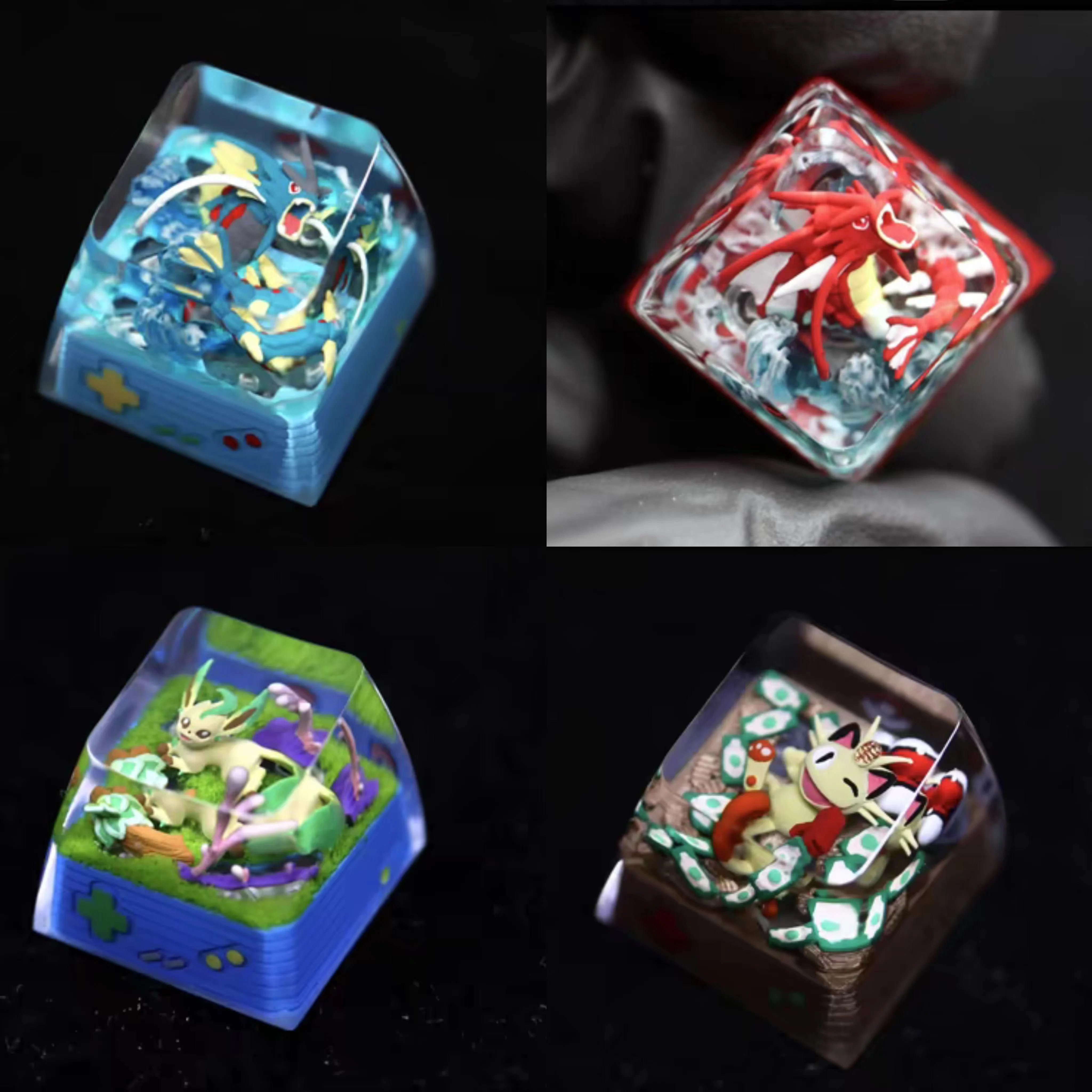 pokemon-anime-personaje-keycap-teclado-mecanico-resina-transparente-estereoscopico-bulbasaur-leafeon-jolteon-umbreon