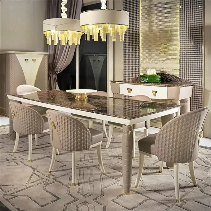#Royal Polished Rectangular Marble Dining Table High End Hotel Dining Table for Formal Dinner 6 8 Seater