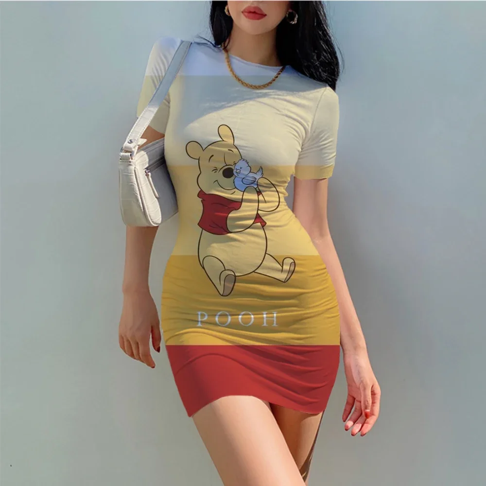 Disney Winnie the Pooh Bodycon Summer Dresses For Women Fashion Club Partywear Outfits Sexy Skinny Mini Dress Casual home clothe