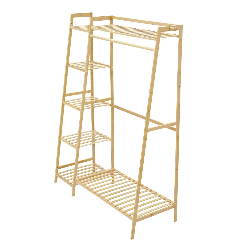 Voltsify Bamboo Bedroom Garment Clothes Rack Brown 110cm &130cm