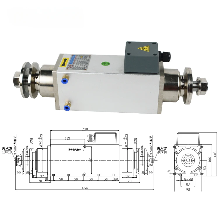 Double head cutting Machine tool spindle 8000RPM precision air cooled cnc router spindle motor