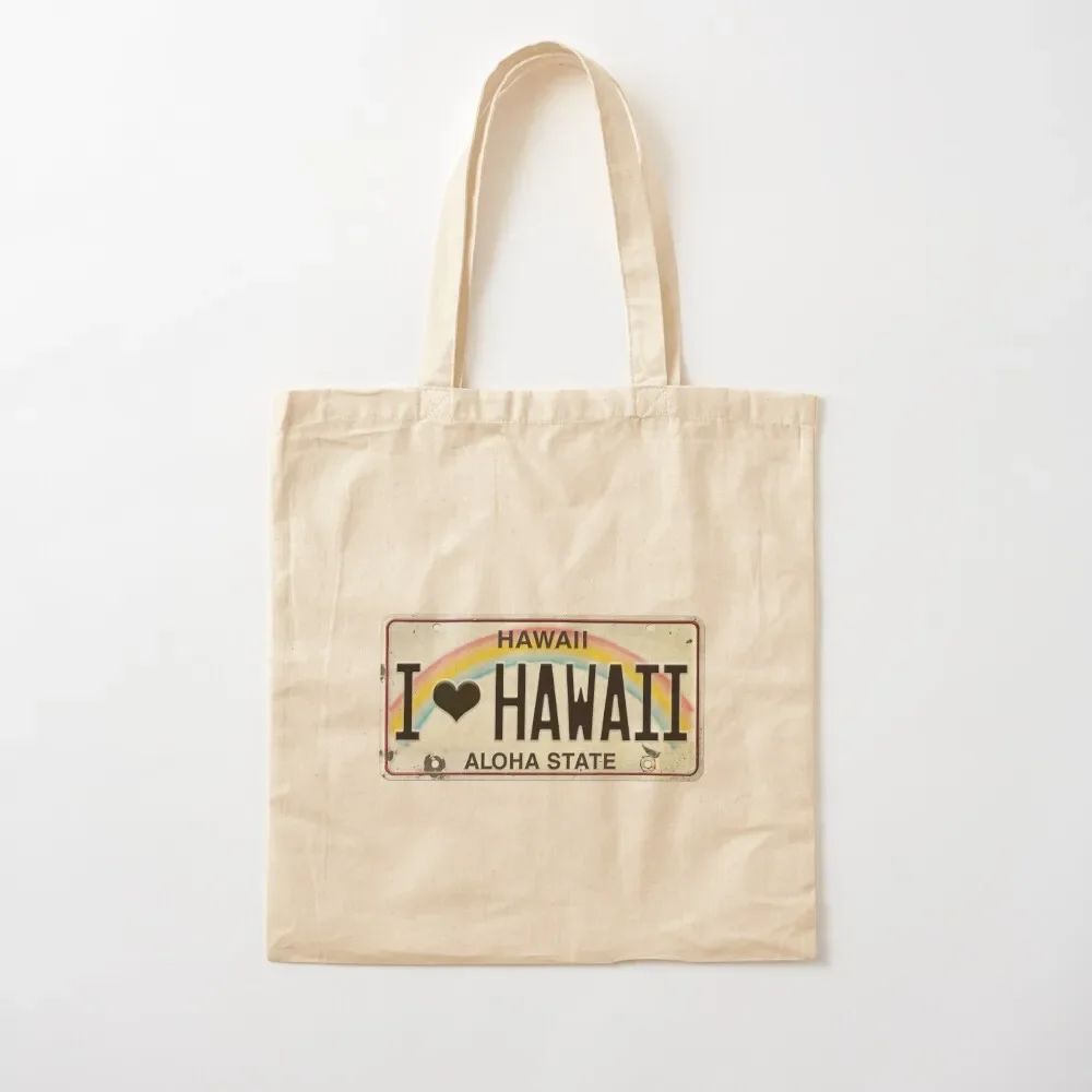 

Vintage Hawaii License Plate I Love Hawaii Tote Bag university shopper bag Eco bag reusable shopping female