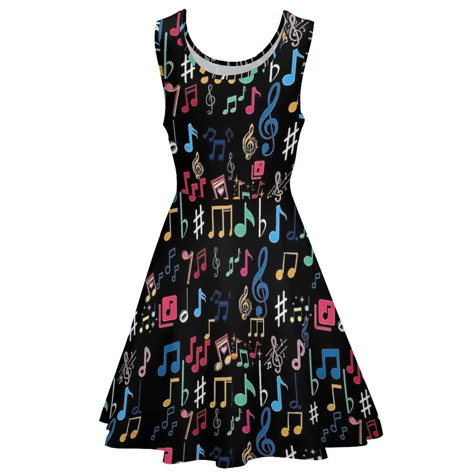 Abito con stampa di note musicali colorate Abiti Kawaii Abito da skate oversize casual senza maniche Vestido stampato femminile