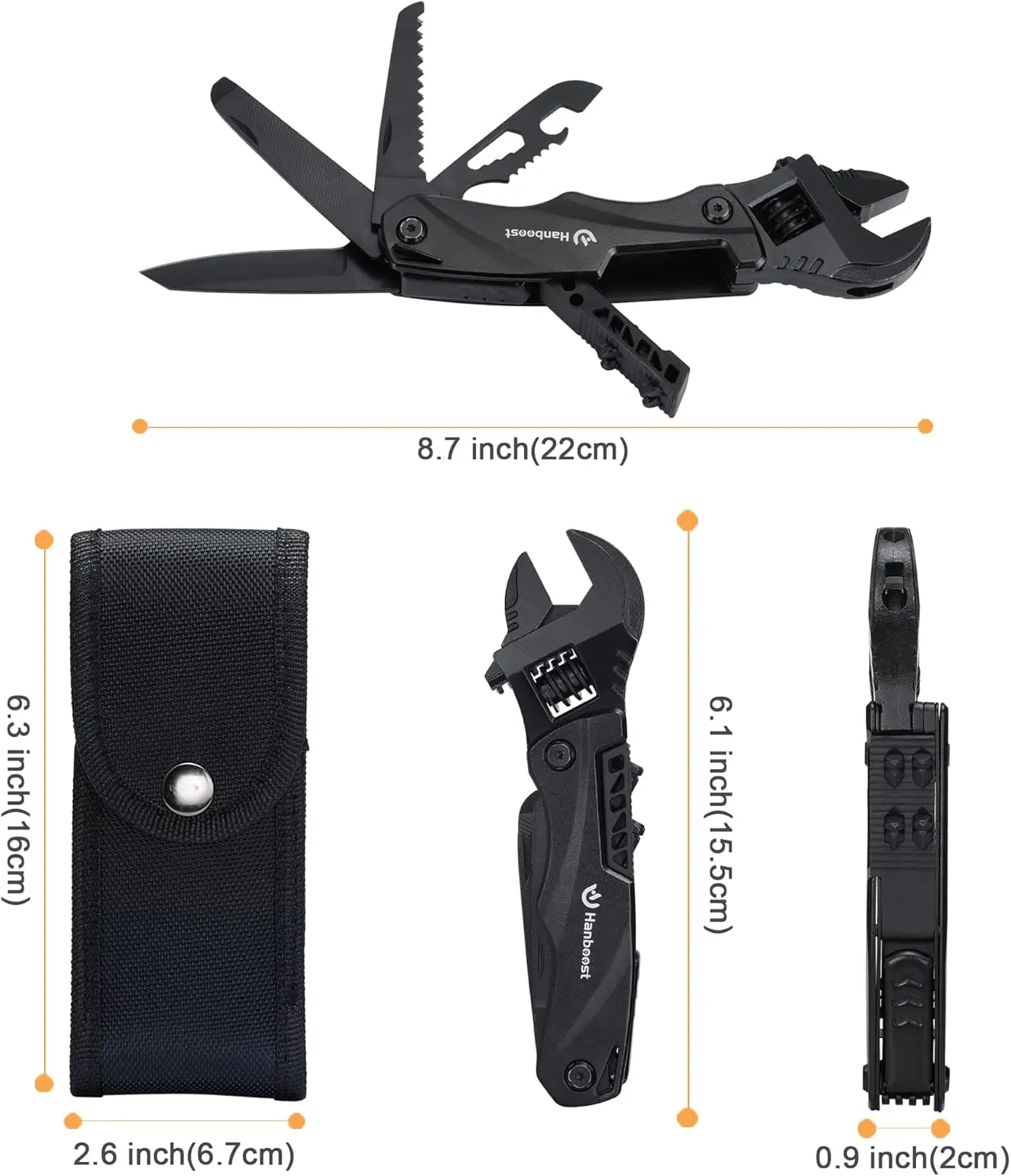 Hanboost Multitool Wrench Wide Jaw Opening Cmaping Gear, Gift for Him and Her, 12 in 1 Multi Purpose Pocket Size EDC Gadget With