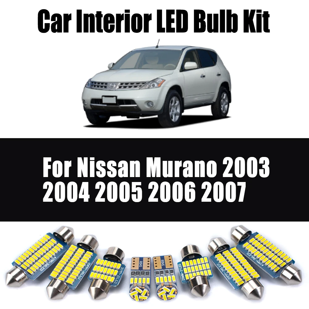 

13Pcs Car Accessories For Nissan Murano 2003-2006 2007 Canbus LED Interior Dome Ceiling Bulb Trunk License Plate Light Lamp Kit