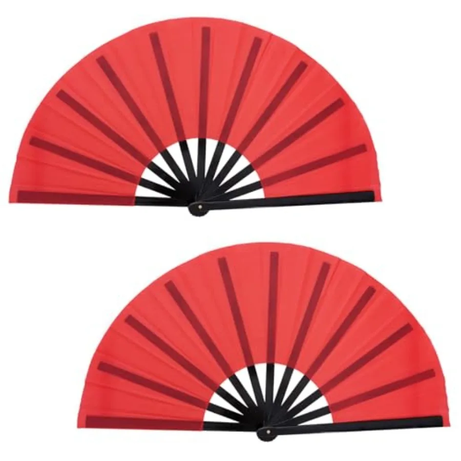

2 Packs Large Rave Fan Handheld Folding Fans Nylon Cloth Foldable for Men Women Performance Line Dance Chinese Kung Fu Tai Chi