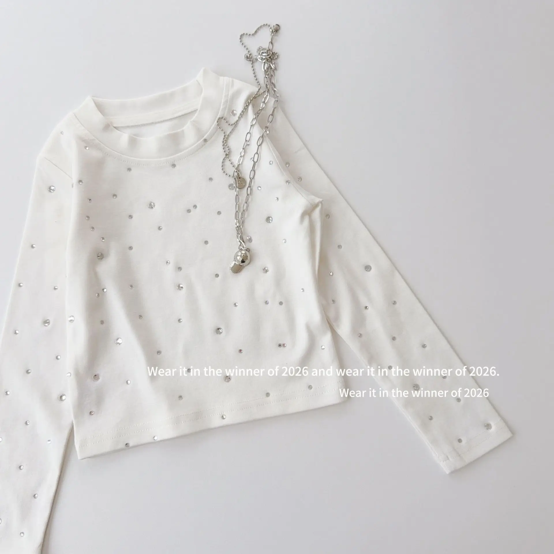 Girls T-shirt 2026 Spring and Autumn New Childrens Clothing Korean Girl Baby Bright Drill Burst Flash Slim Long-sleeved T-shirt