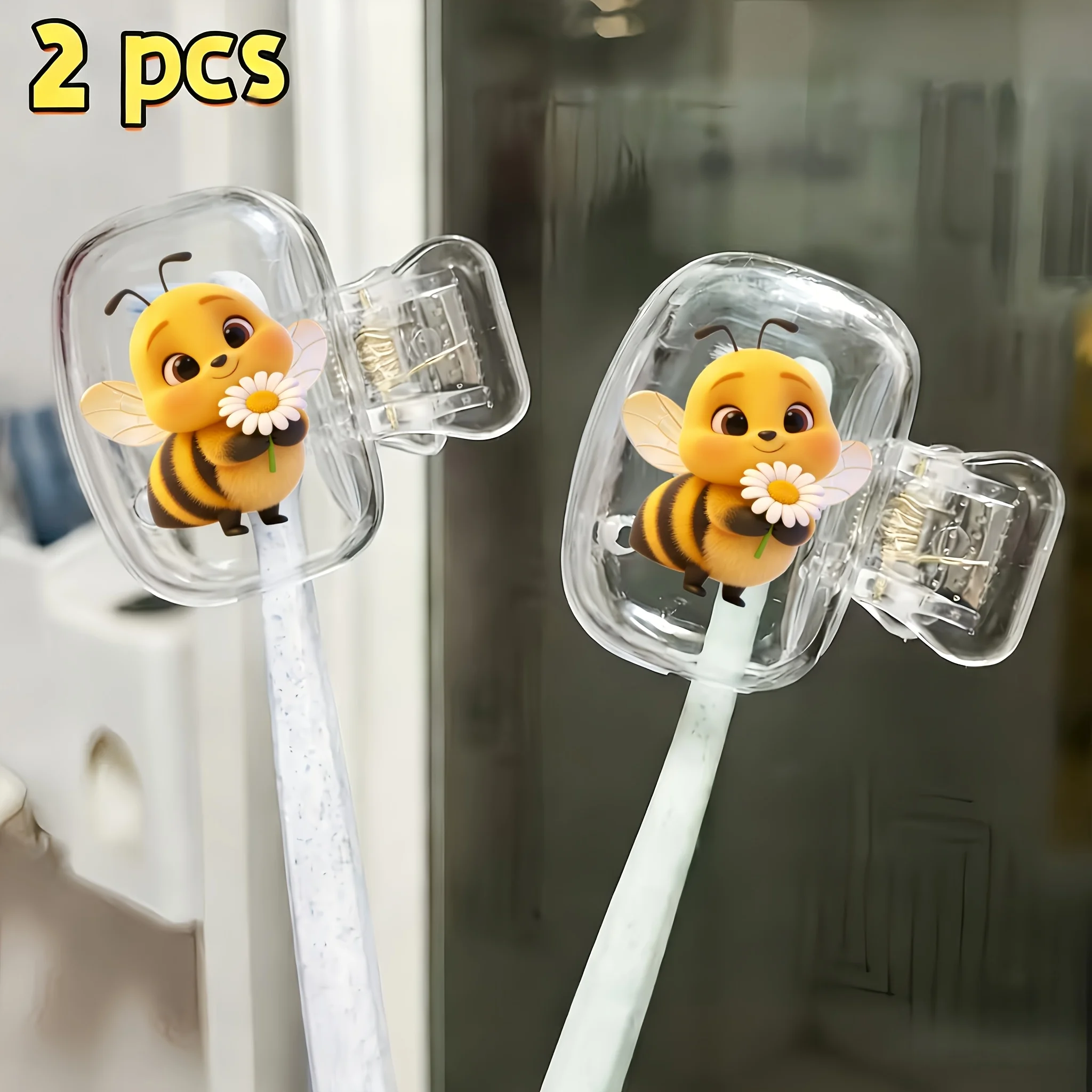 2pcs Little Bee Portable Dustproof Odorless Toothbrush Case with Ventilation Holes to Keep Brush Heads Clean and Dry Party Gifts