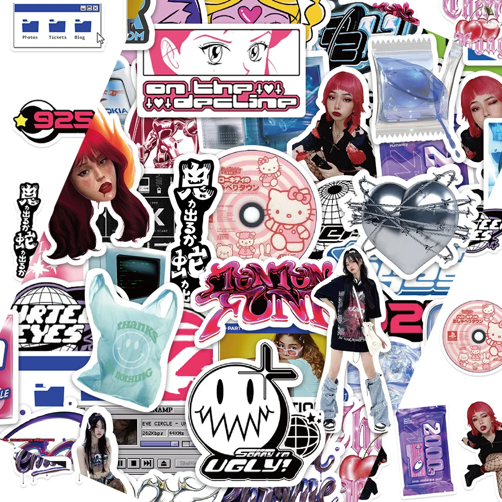 

53PCS Y2K Girls VSCO 90s Harajuku Style Vintage Sticker Cute Decoration Guitar Notebook Phone DIY Waterproof Sticker Painting