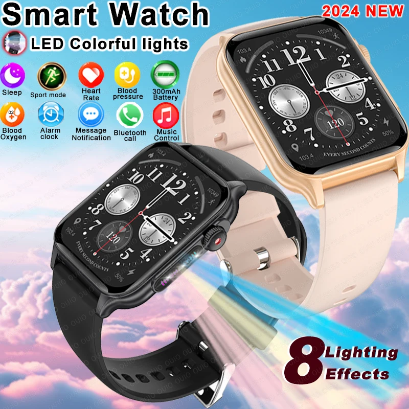 

New Smart Watch Colorful Breathing Men Bluetooth Call 1.96"Large Screen Health Monitoring Fitness Sport Tracker Woman Smartwatch