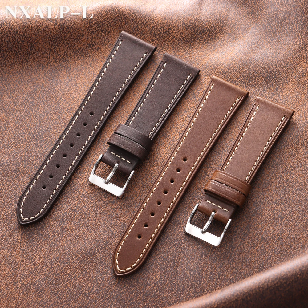 الرجعية النفط الشمع الجلود حزام (استيك) ساعة 18 مللي متر 20 مللي متر 22 مللي متر رئيس طبقة جلد العجل حزام الأخضر البني معصمه للرجال النساء ساعة اكسسوارات