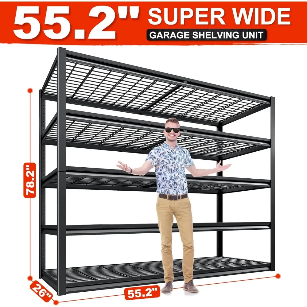 Unit Rak Garasi Logam 5 Tingkat, Kapasitas 3000LBS, Rak Tugas Berat yang Dapat Disesuaikan, 2 Pak, Rak