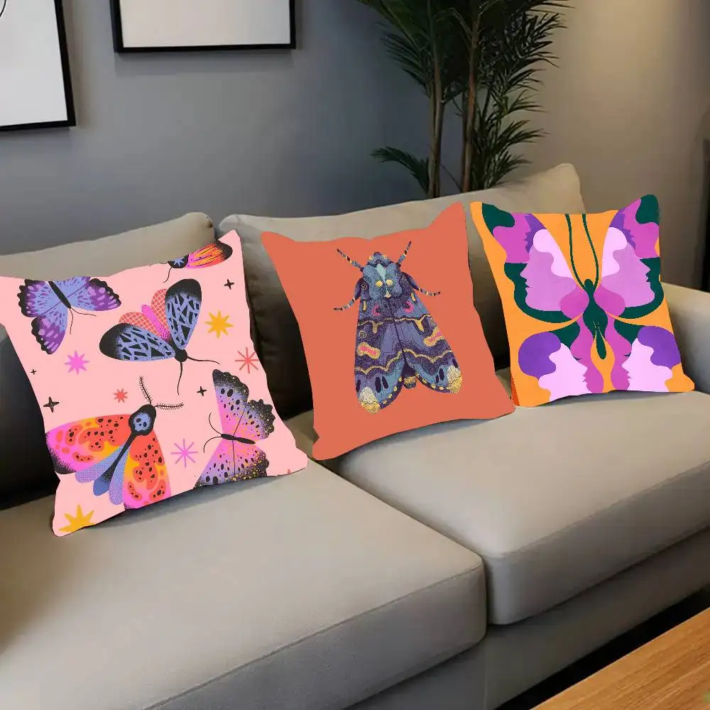 Butterfly Art Ladybug Tiger Moth Beetle Pillow Case Fashion Square Pillowcase Bedroom Sofa Room Ins Decoration Leisure