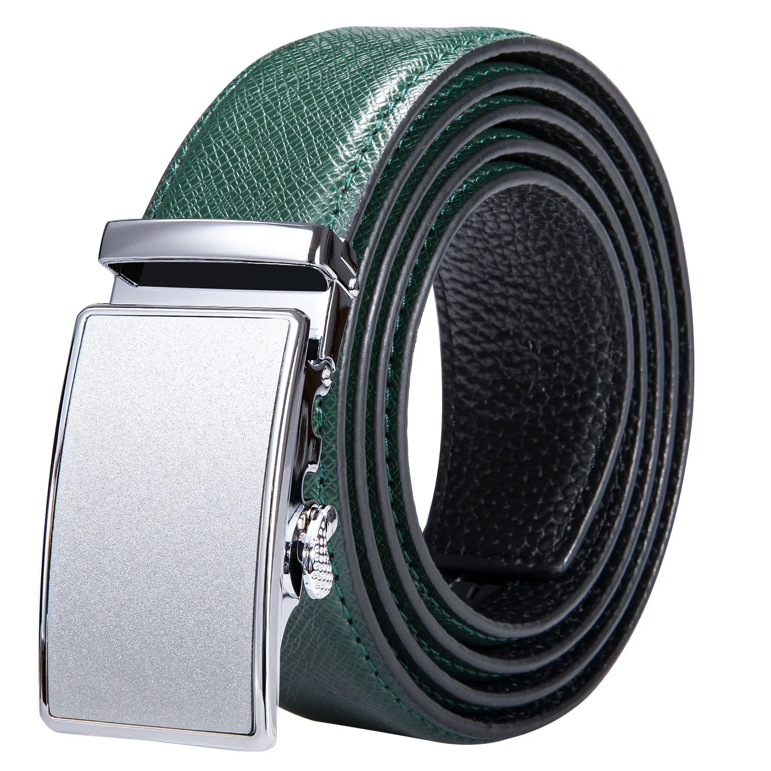 High Quality Green Faux Leather Belts For Men Metal Automatic Buckle Men's Belt Luxury Famous Brand Waist Strap DiBanGu