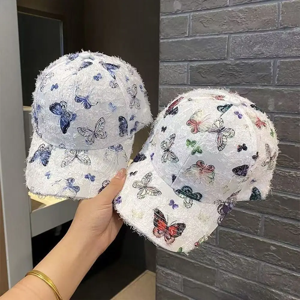 Nowa haftowana czapka baseballowa z motywem motyla, uniwersalna, elegancka, modna czapka przeciwsłoneczna, oddychająca, chroniąca przed słońcem, damska czapka outdoorowa do codziennego użytku