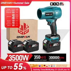 ONEVAN 3500W Brushless Electric Turbo Blower Jet Fan Violent Leaf Dust Snow Blowing Car Dryer Tool For Makita 18V Battery Pin