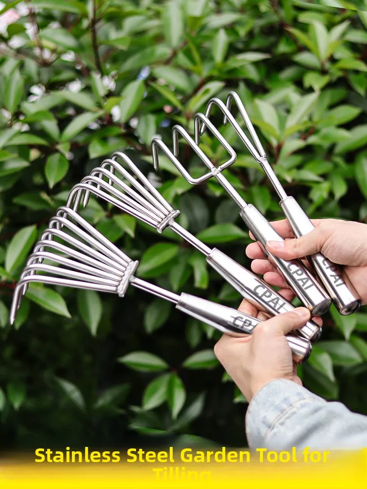 Stainless Steel Small Rake Garden Soil Loosening Special Tool Weed Removal Turnover Gardening Tools for Plant Care And Decora...