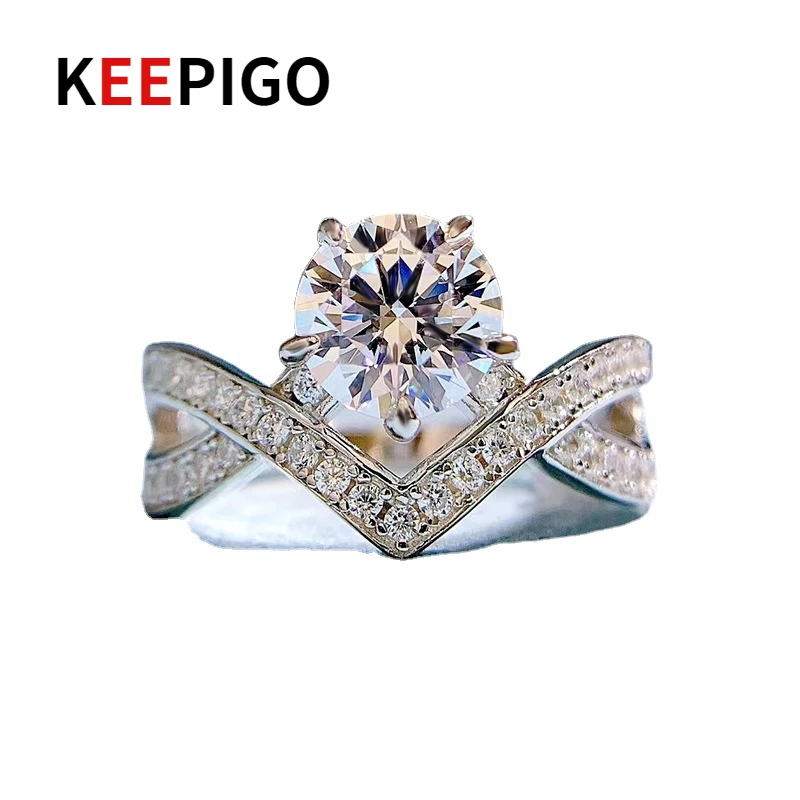 

KEEPIGO Luxury Real S925 Sterling Silver 1CT White High Carbon Diamond Rings For Women Sparkling Wedding Fine Jewelry Gift RA110