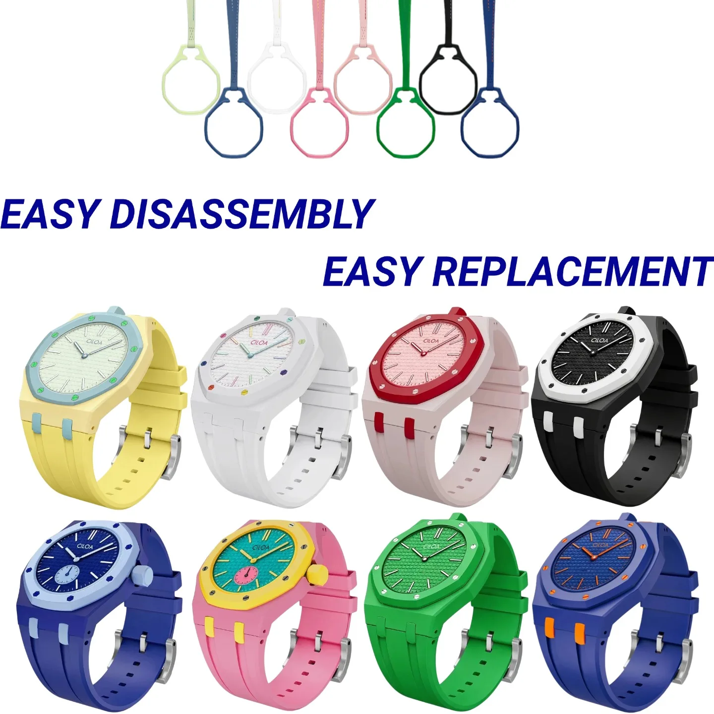 CILOA 2 In 1 Multicolor Octagonal Watch Set Detachable Dial Silicone Strap Leather Lanyard Convertible Wrist& Hanging Pock watch