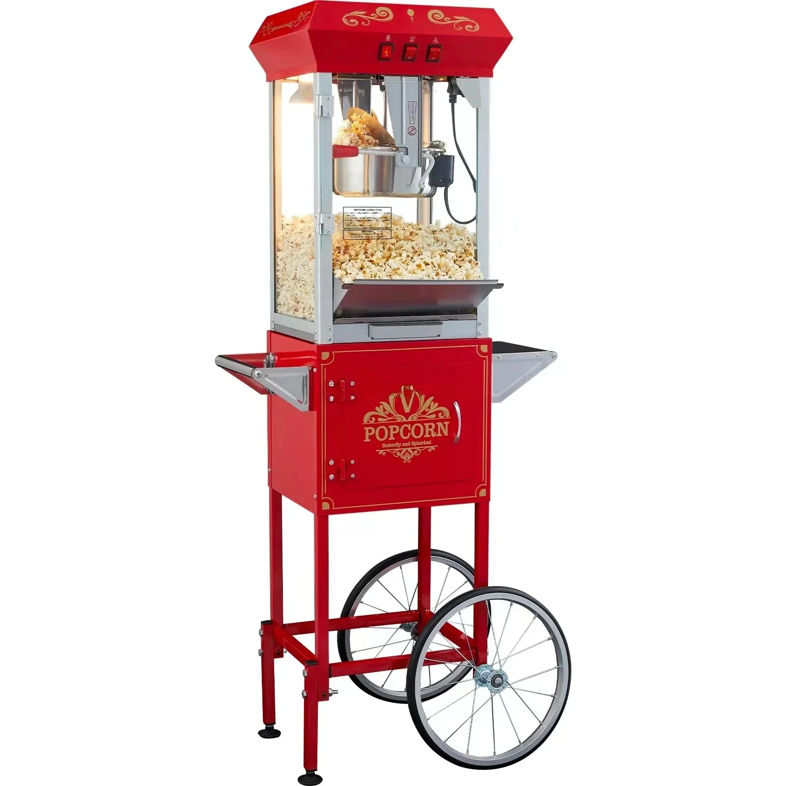 Popcorn Popper Machine,  8Oz Commercial Automatic Popcorn Maker, 850W with Cart , Maximum 48 Cups of Popcorn Per Batch