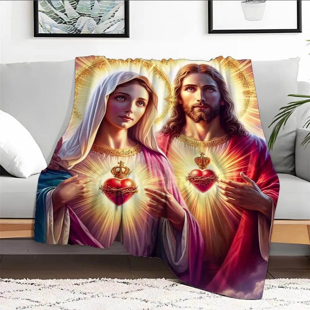 Merciful Jesus Christian God Throw Blanket Aesthetic Portable Home Travel Camping Sofa Picnic Thick Warm Flannel Blanket