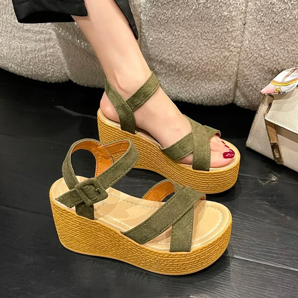 9cm Summer Women\'s Sandals Fashion High Heel Slope Heel Platform Open Toe Women\'s Sandals Size 34-42