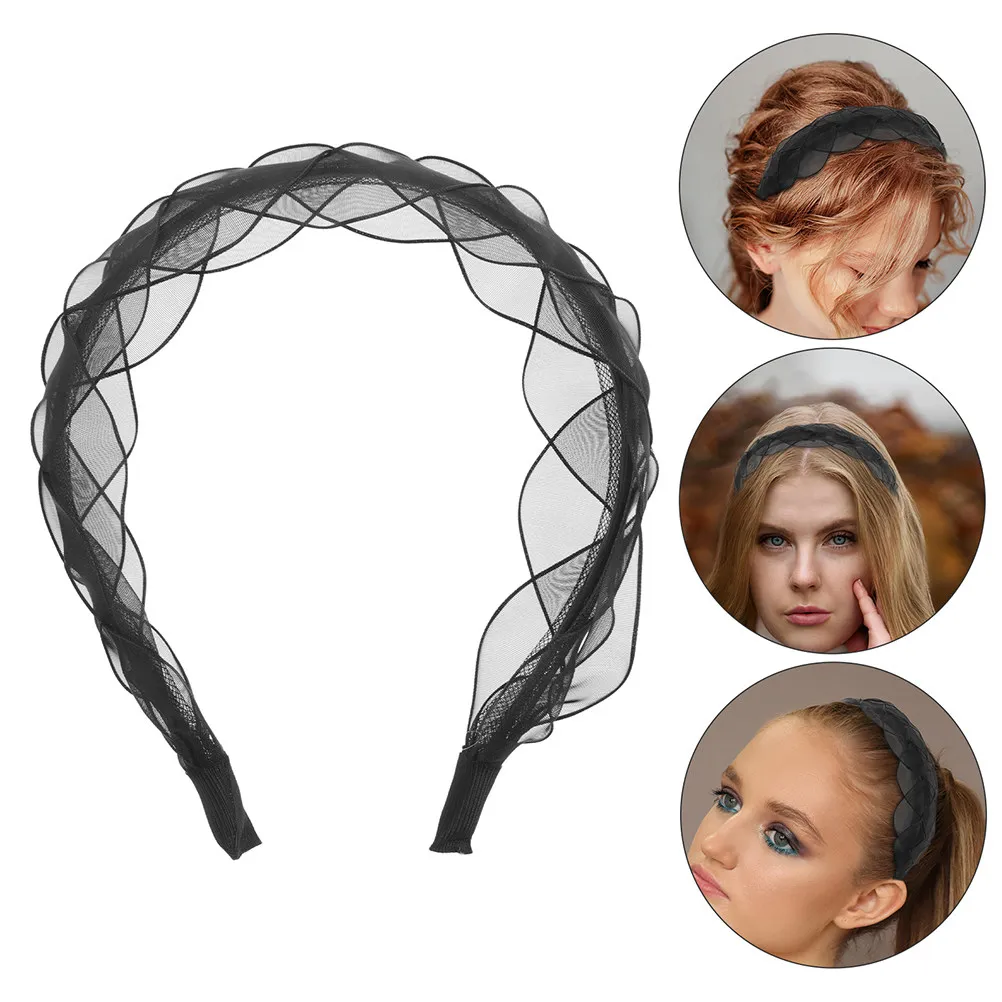 

2Pcs Black Mesh Hair Hoop for Women Elegant Petal Design Comfortable Stretch Headband Decorative Headdress Wedding Bridal