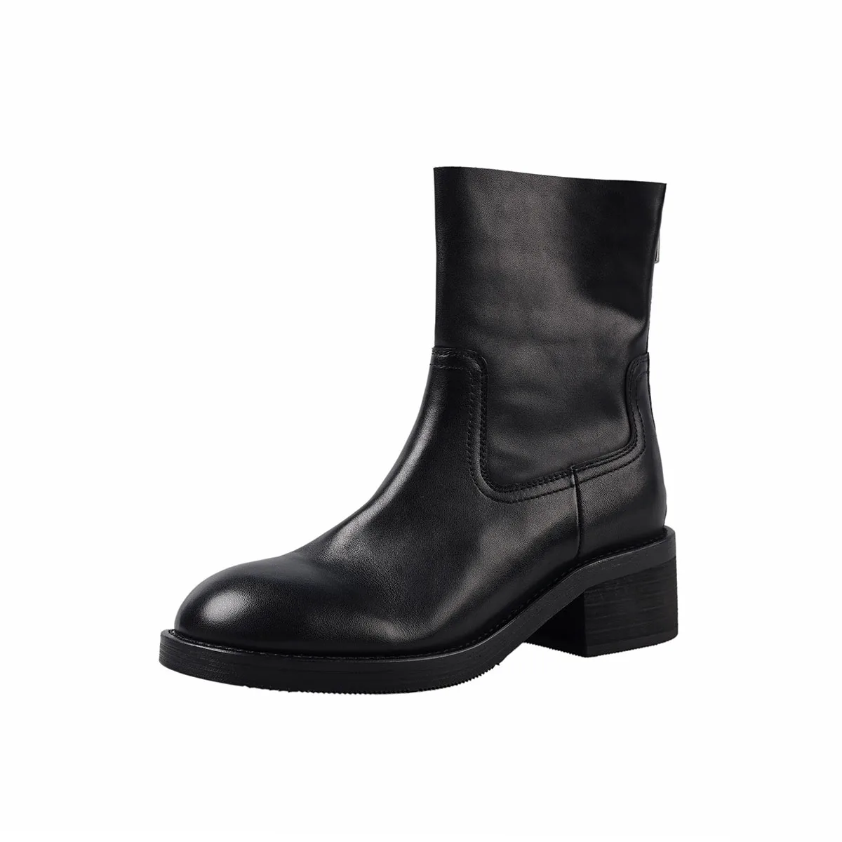 Arden Furtado Autumn Cowhide Riding Boots Round Toe Back zipper Middle heel short boots Large size Commuter boots