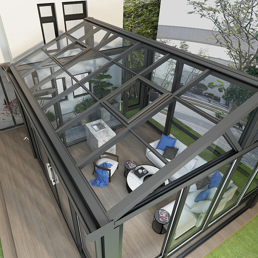 Modern aluminum-framed tempered glass sunroom kit for villa garden room extension