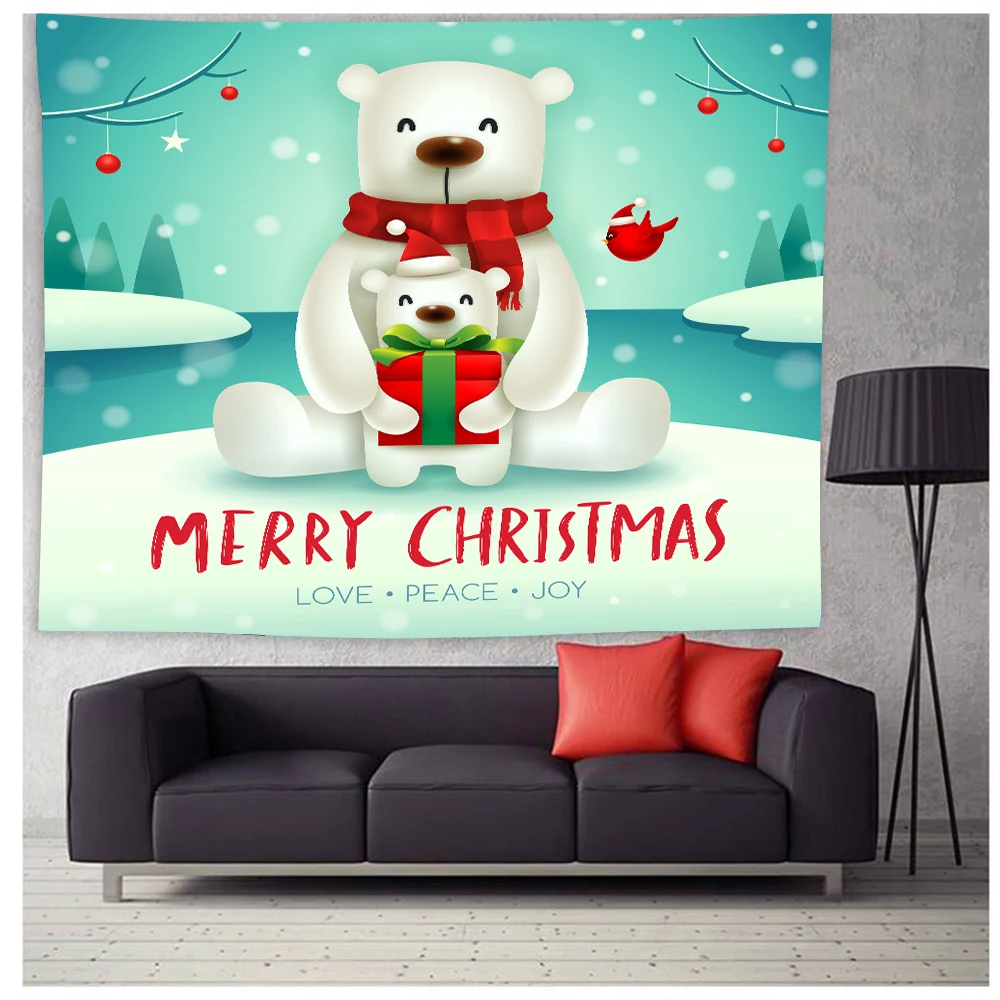 Christmas Home Decor Tapestry Santa Claus  Snow Print Polyester  Wall  Backdrop Fabric tapeçaria de natal