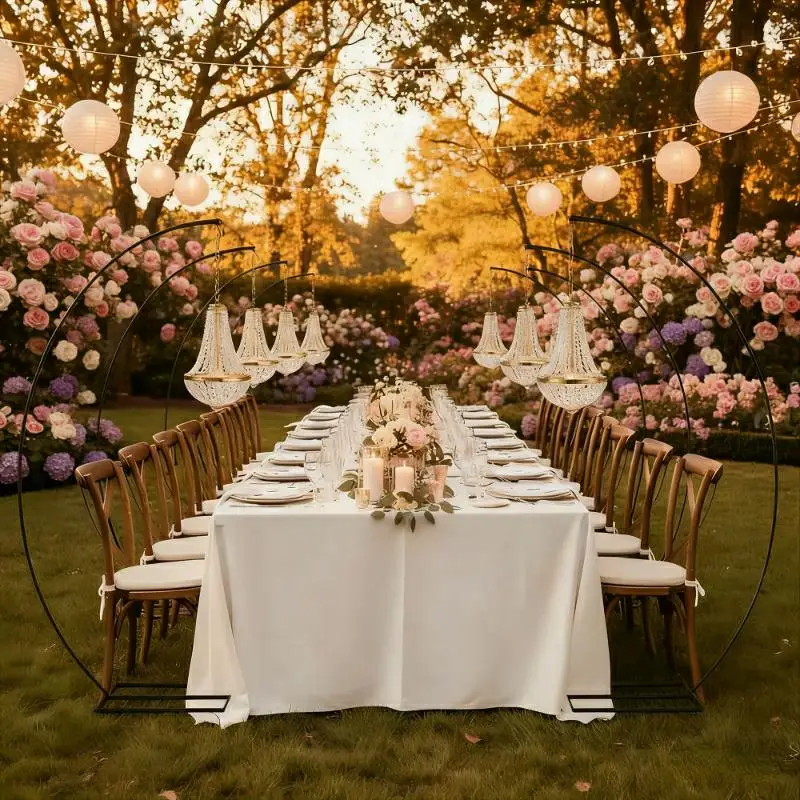 

2-6pcs Luxury Wedding Flower Arch Stand With Hanging Crystal Pendant For Outdoor Stage Hall Walkway Aisle Table Backdrop Props