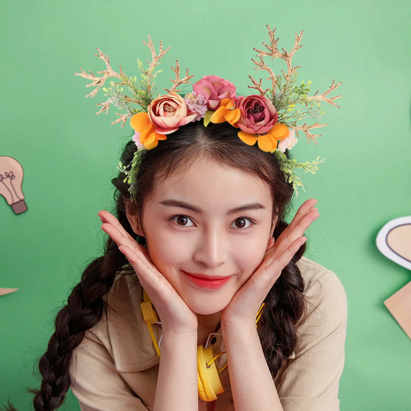 

Christmas Deer Antler Headband Unique Simulation Branch Design Lightweight Holiday Festival Photo Props Antler Headband