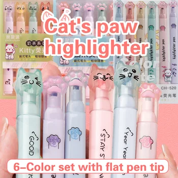 6 pcs/pack Kawaii Cat Claw Pastel Color Highlighters Drawing Art Markers Fluorescent Pen…