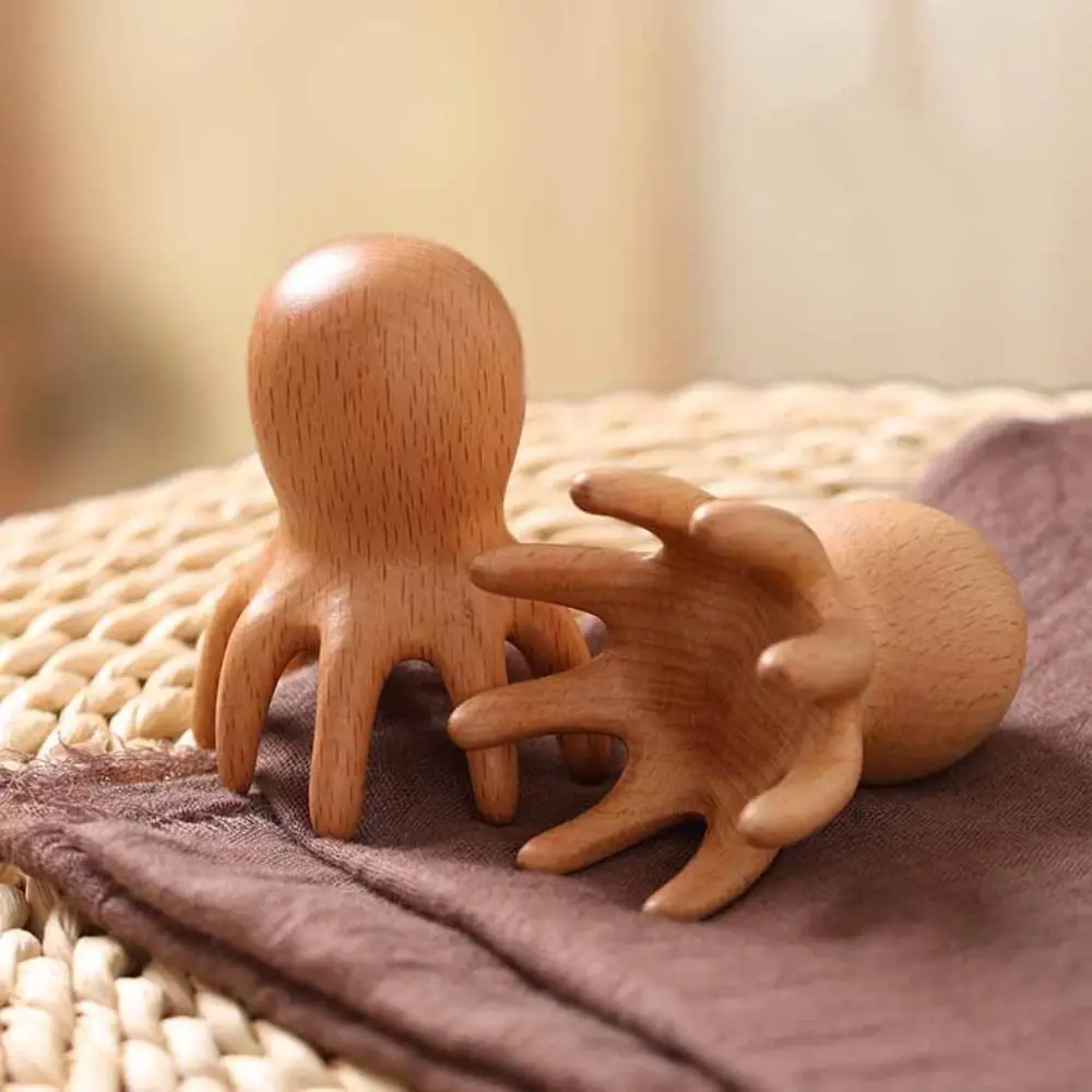 

Scraping Device Octopus Massage Comb Meridian Dredging Head Blood Circulation Beech Wood Comb Anti Static Acupoint Stick