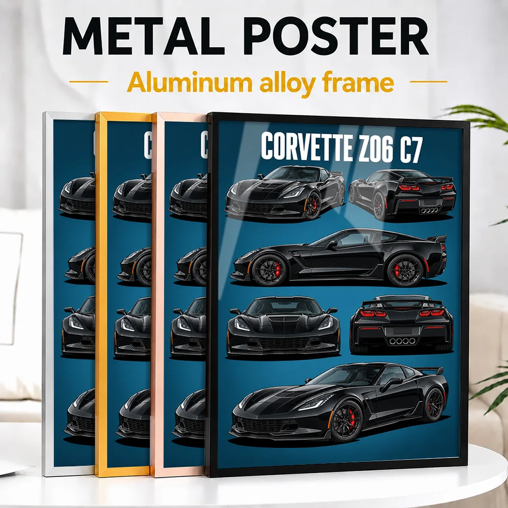 American Corvette Z06 C7 Black Sports Car Framed Metal Poster Personalized Precision Machine Wall Art Ideal For Racing Lounge