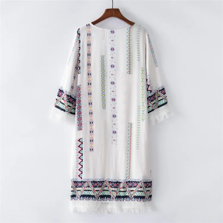 Bohemian Style 2023 Summer P Long Cardigan Kimono Tops Casual Boho Hippie Embroidery Tassel Ladies Shirts Women Tops