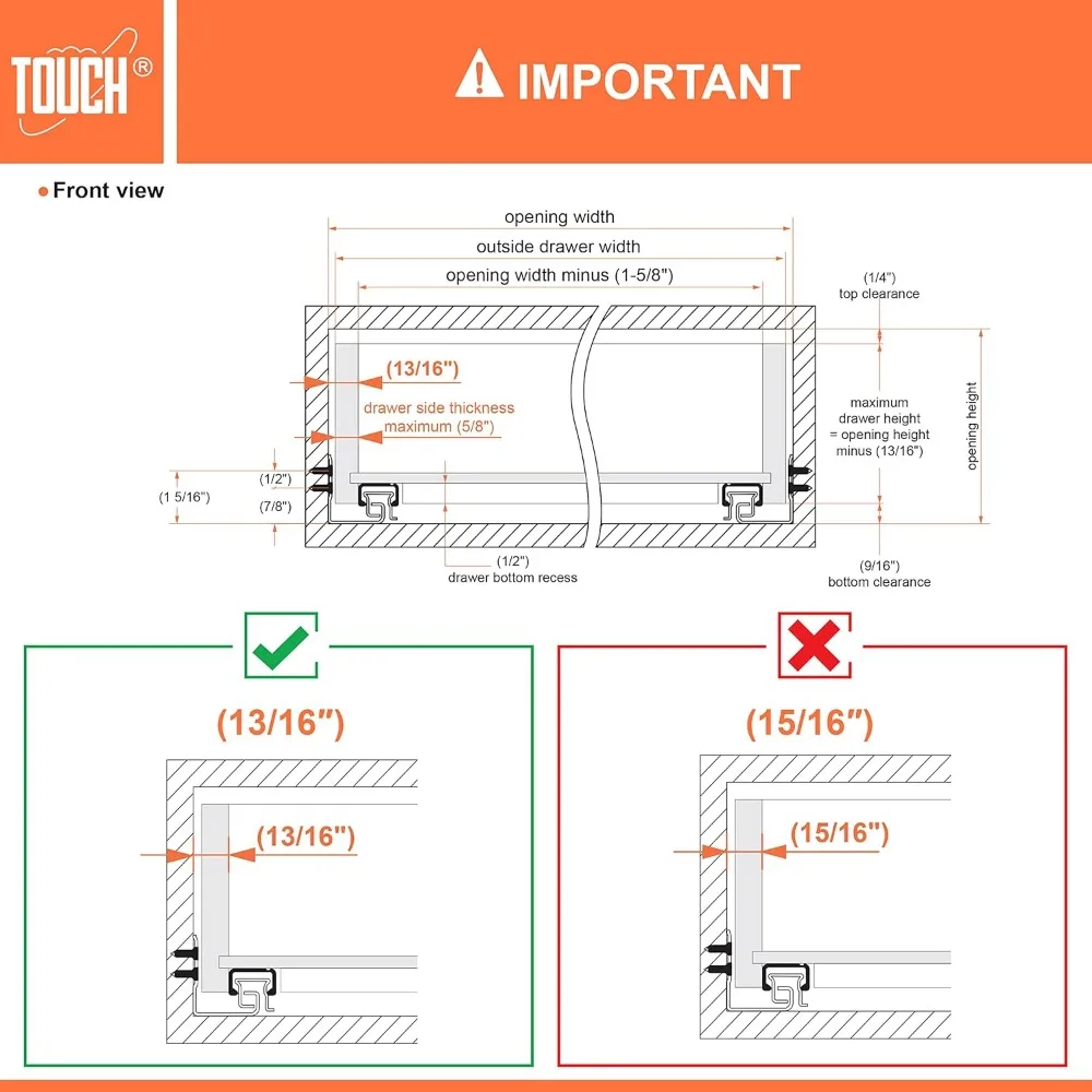 셀프 소프트 클로징 기능이 있는 언더마운트 서랍 슬라이드, 3쌍, 1/2 및 5/8인치 측면 패널용 21인치, 주방 숨김 서랍 하드웨어