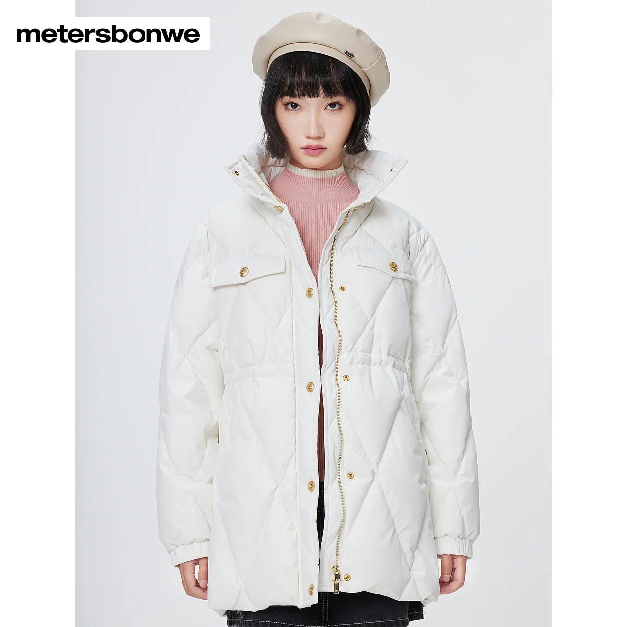 Metersbonwe-Women\'s Jacket Puffer Stand Collar Slimming Waist Drawstring Ultra-Loose Long Commuter Gentlewoman Elegant Winter