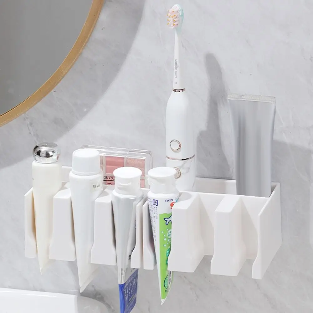 Plastic Wall-Mounted Storage Rack Large Capacity No Punching Toothpaste Drain Holder Dual Purpose Multi-grid Bathroom Shelf