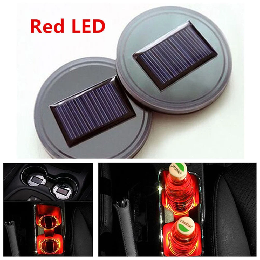 

Solar Mat Coaster Waterproof Anti-slip Mug Pad Holder Interior Decoration Atmosphere LED Light for (Red)