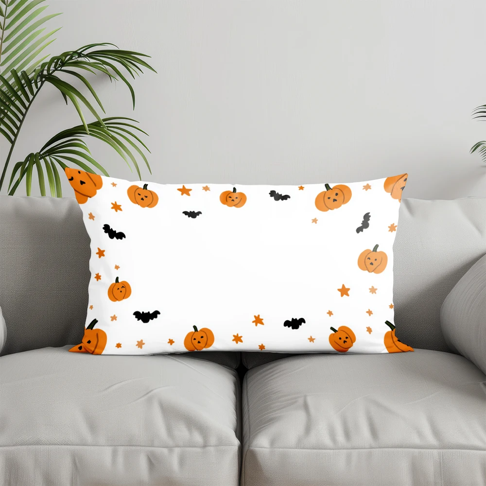 Home Decor Halloween Pumpkins & Bats Pillow Suitable For Sofa Bedroom Car Pillow Cover Cushion Rectangular Back Cushion