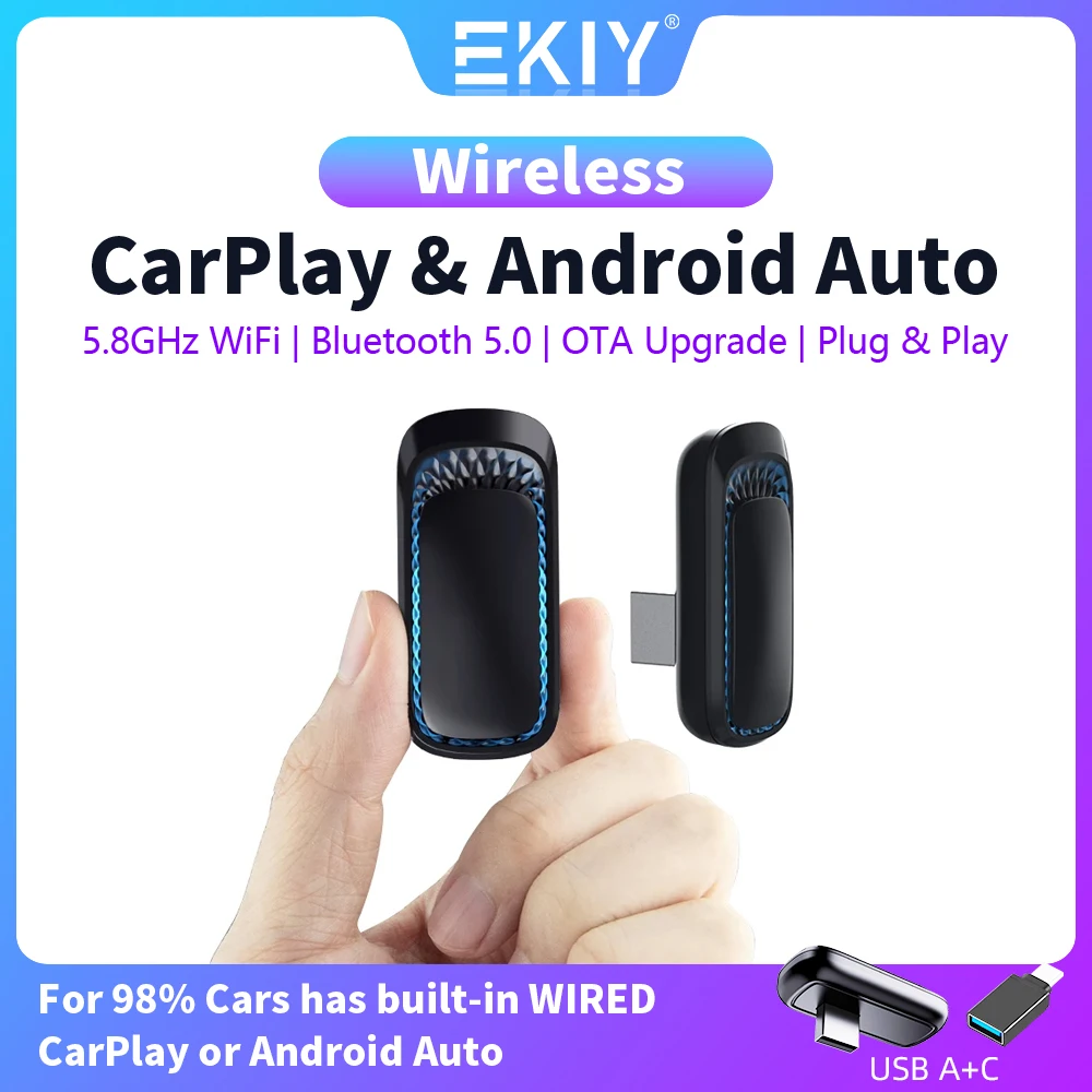 EKIY-adaptador inalámbrico para Carplay caja inteligente Plug And Play Bluetooth conexión rápida WiFi Universal para coches Apple Carplay con cable