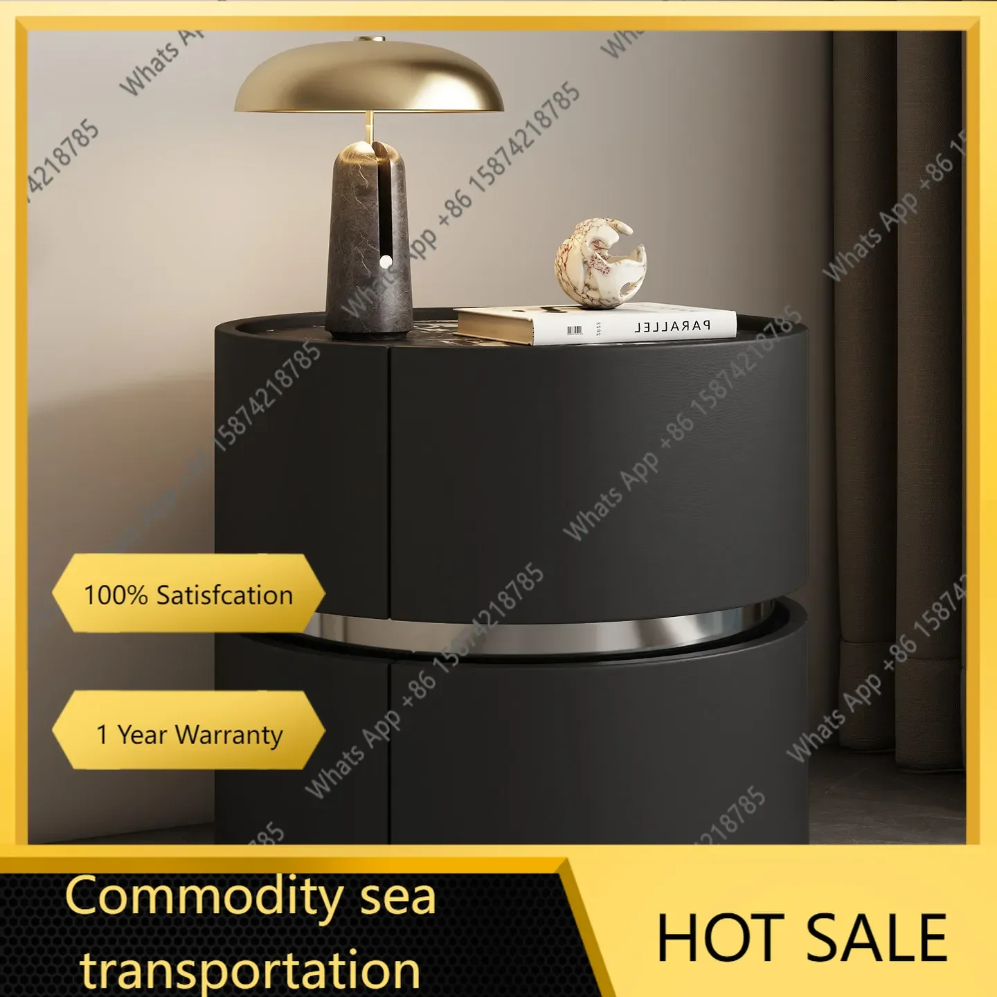 25 N Light Luxury Italian Minimalist Bedside Table, High-end Personality Creative Solid Wood Cabinet Slate Bedside Shelf X