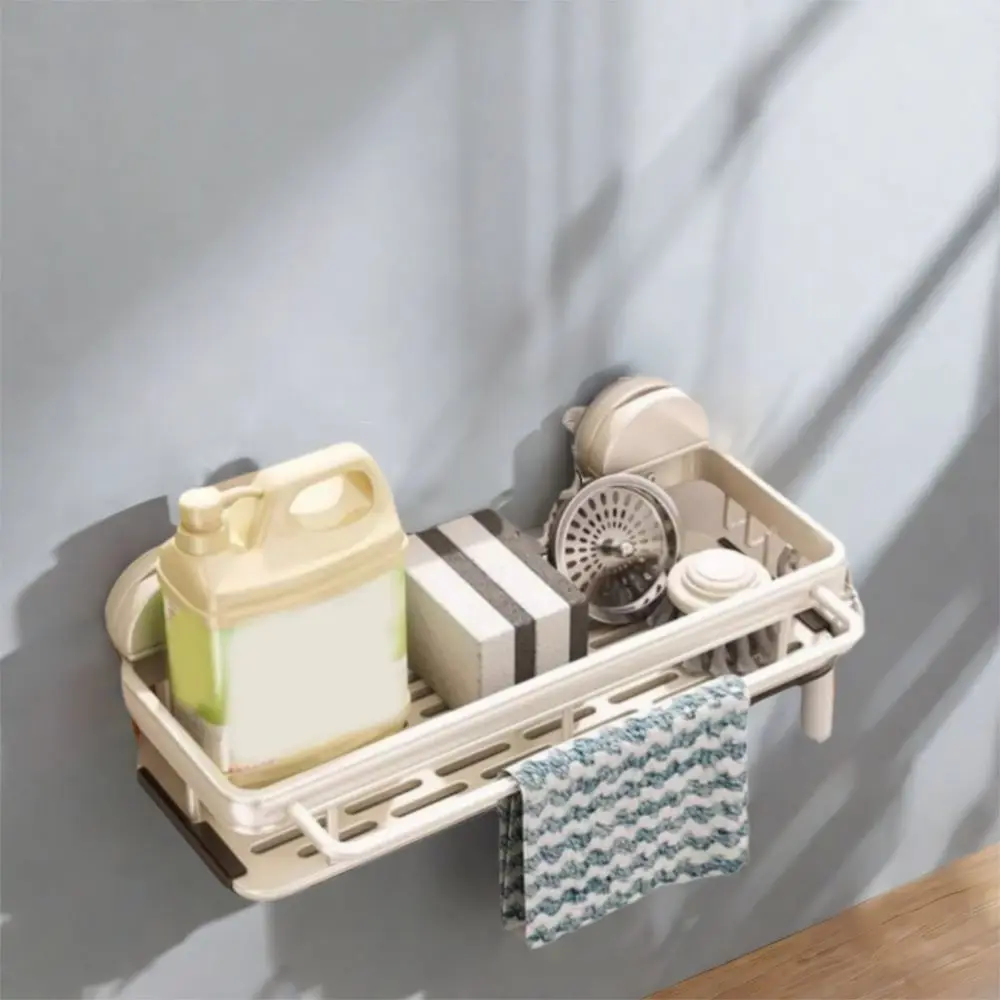 

Space Aluminum Suction Cup Dish Sponge Holder Punch Free Wall-Mounted Rag Storage Drainage Shelf Waterproof with Water Tray